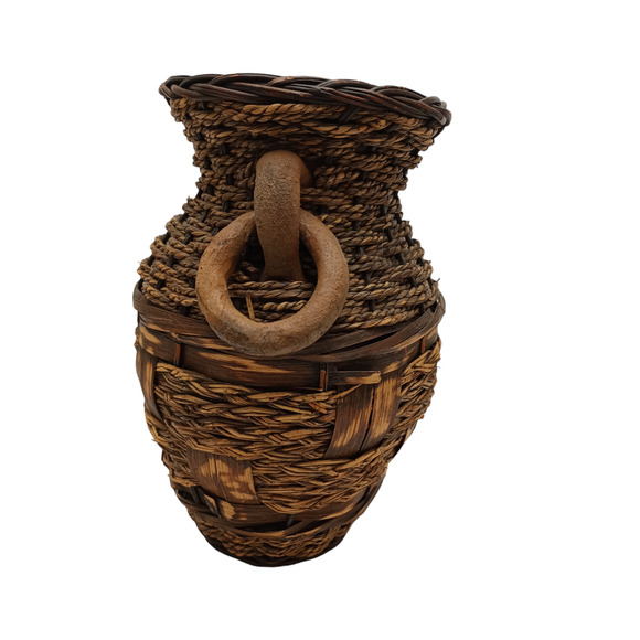 Wicker Terracotta Pottery Vase 2 Handles With O-rings - Picture 4 of 6
